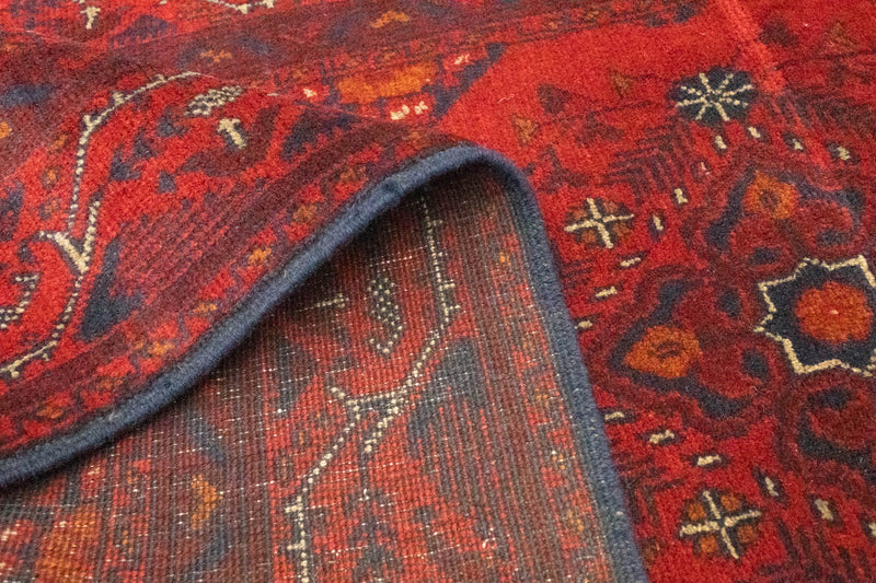 Løber Afghansk tæppe - Kunduz - 299 x 86 cm - mørkerød