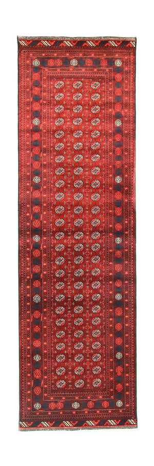 Løber Afghansk tæppe - Bukhara - 293 x 87 cm - mørkerød