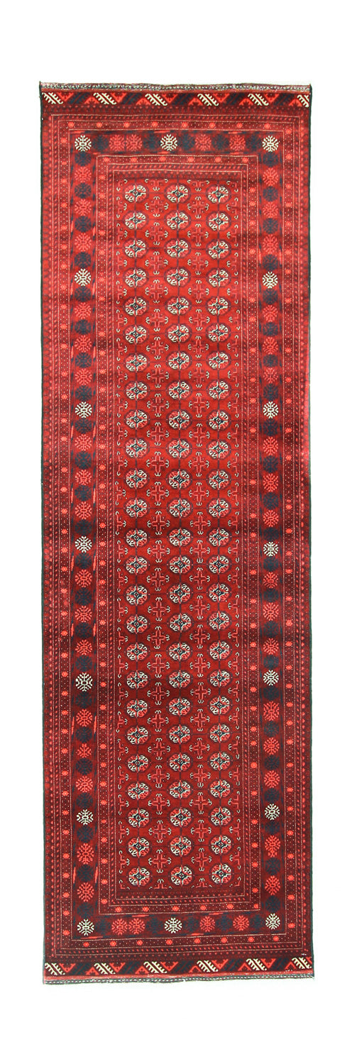 Løber Afghansk tæppe - Bukhara - 293 x 87 cm - mørkerød
