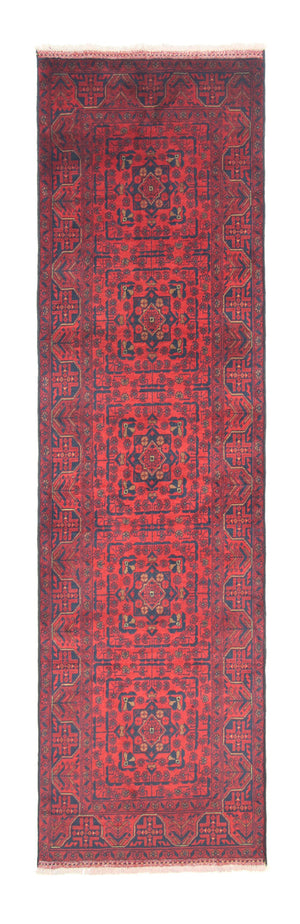 Løber Afghansk tæppe - Kunduz - 290 x 80 cm - mørkerød