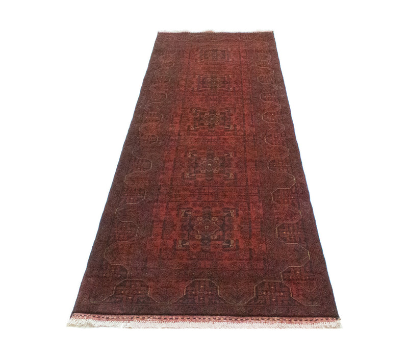 Løber Afghansk tæppe - Kunduz - 290 x 80 cm - mørkerød