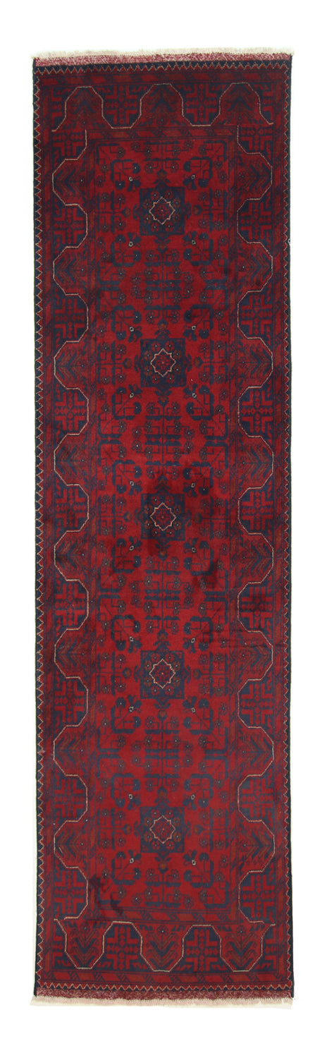 Løber Afghansk tæppe - Kunduz - 290 x 79 cm - mørkerød