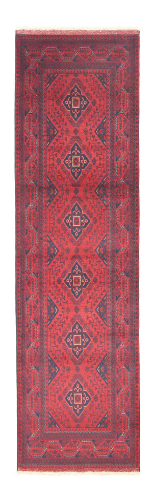 Løber Afghansk tæppe - Kunduz - 296 x 84 cm - mørkerød