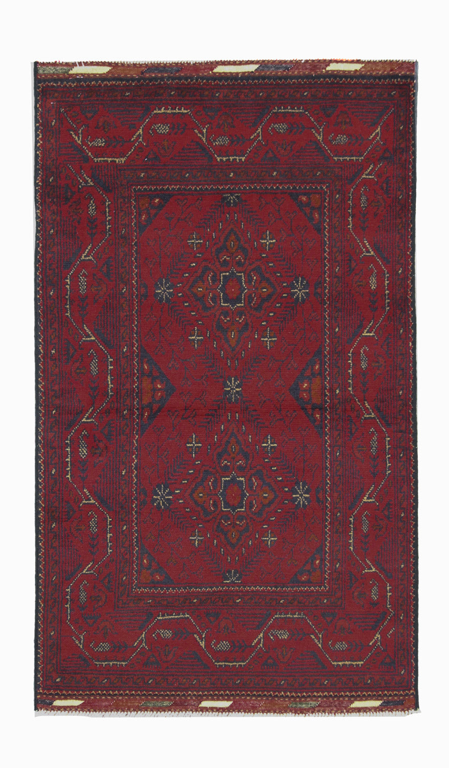 Afghansk tæppe - Kunduz - 123 x 75 cm - mørkerød