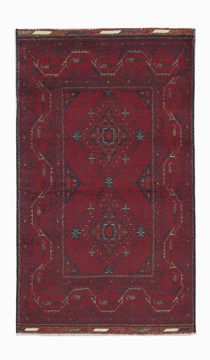Afghansk tæppe - Kunduz - 123 x 75 cm - mørkerød