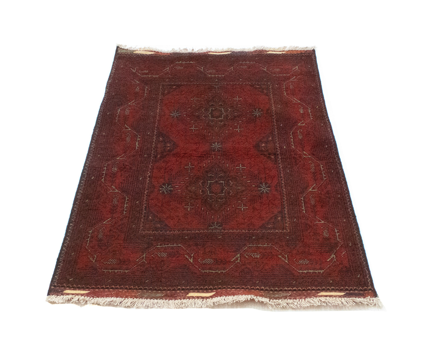 Afghansk tæppe - Kunduz - 123 x 75 cm - mørkerød