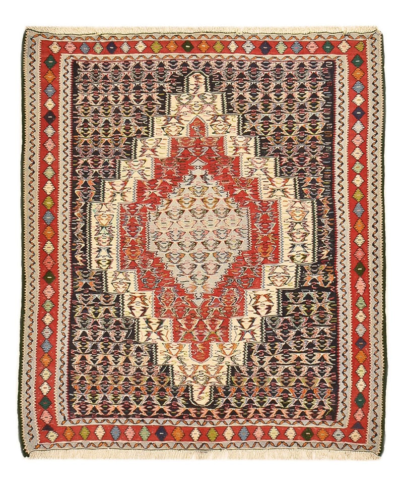 Kelim-tæppe - orientalsk firkantet  - 147 x 130 cm - rød