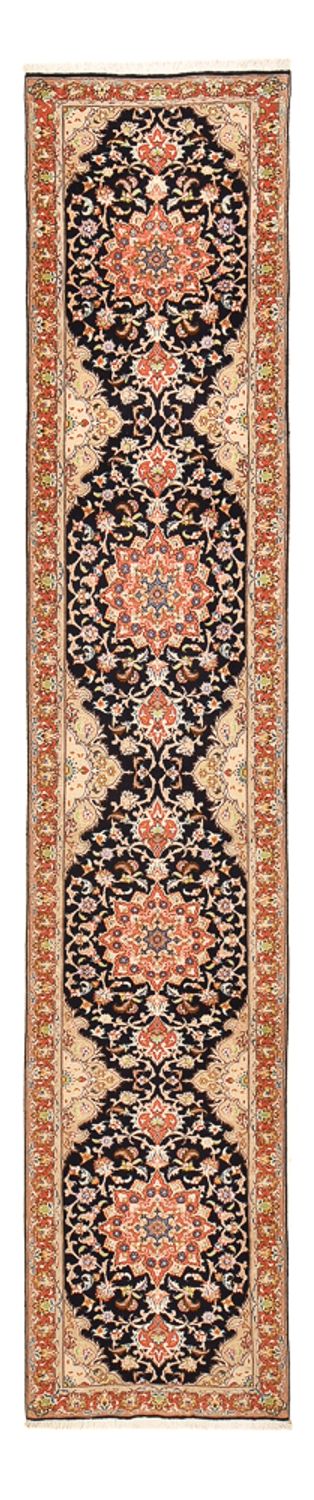 Løber Persisk tæppe - Tabriz - Royal - 380 x 75 cm - mørkeblå