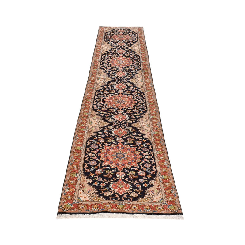 Løber Persisk tæppe - Tabriz - Royal - 380 x 75 cm - mørkeblå