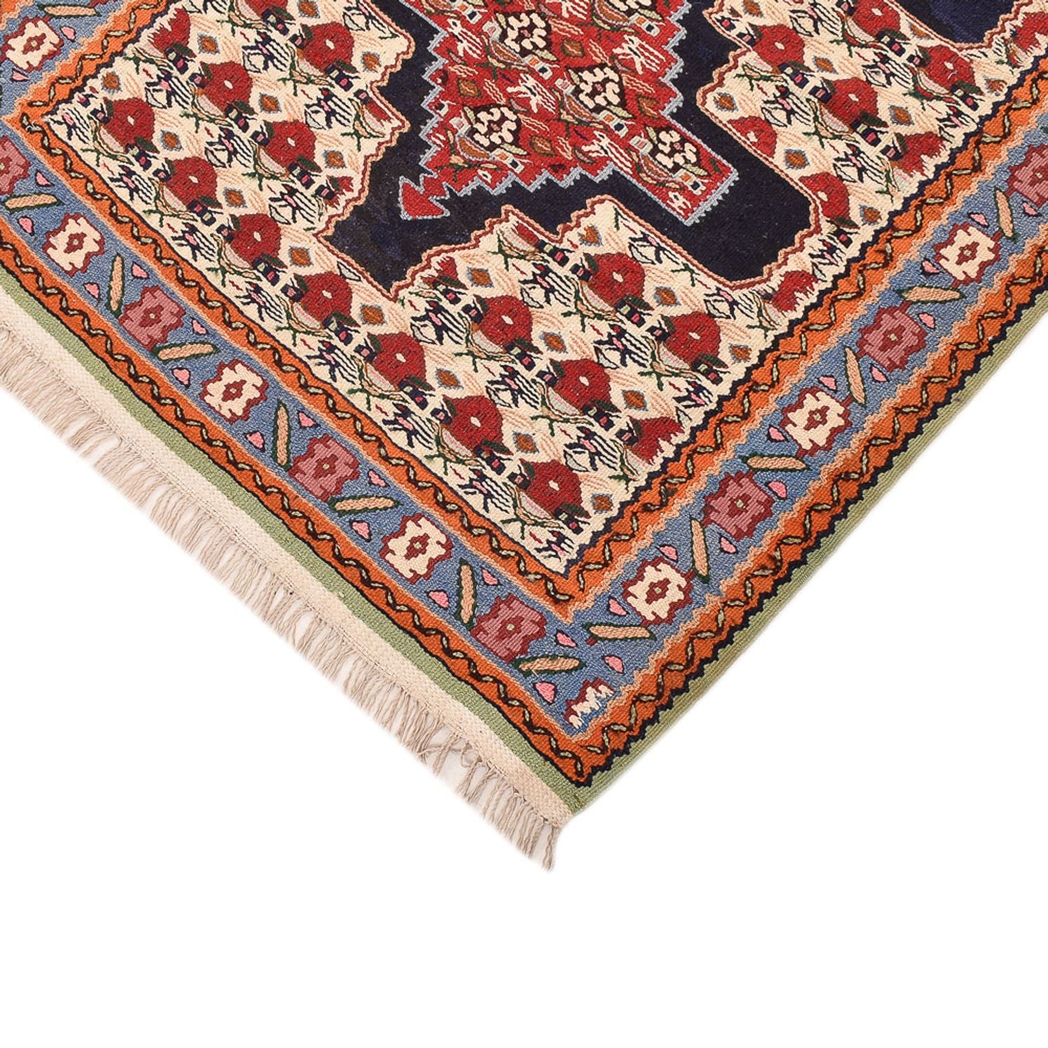 Løber Kelim-tæppe - orientalsk - 415 x 85 cm - mørkeblå