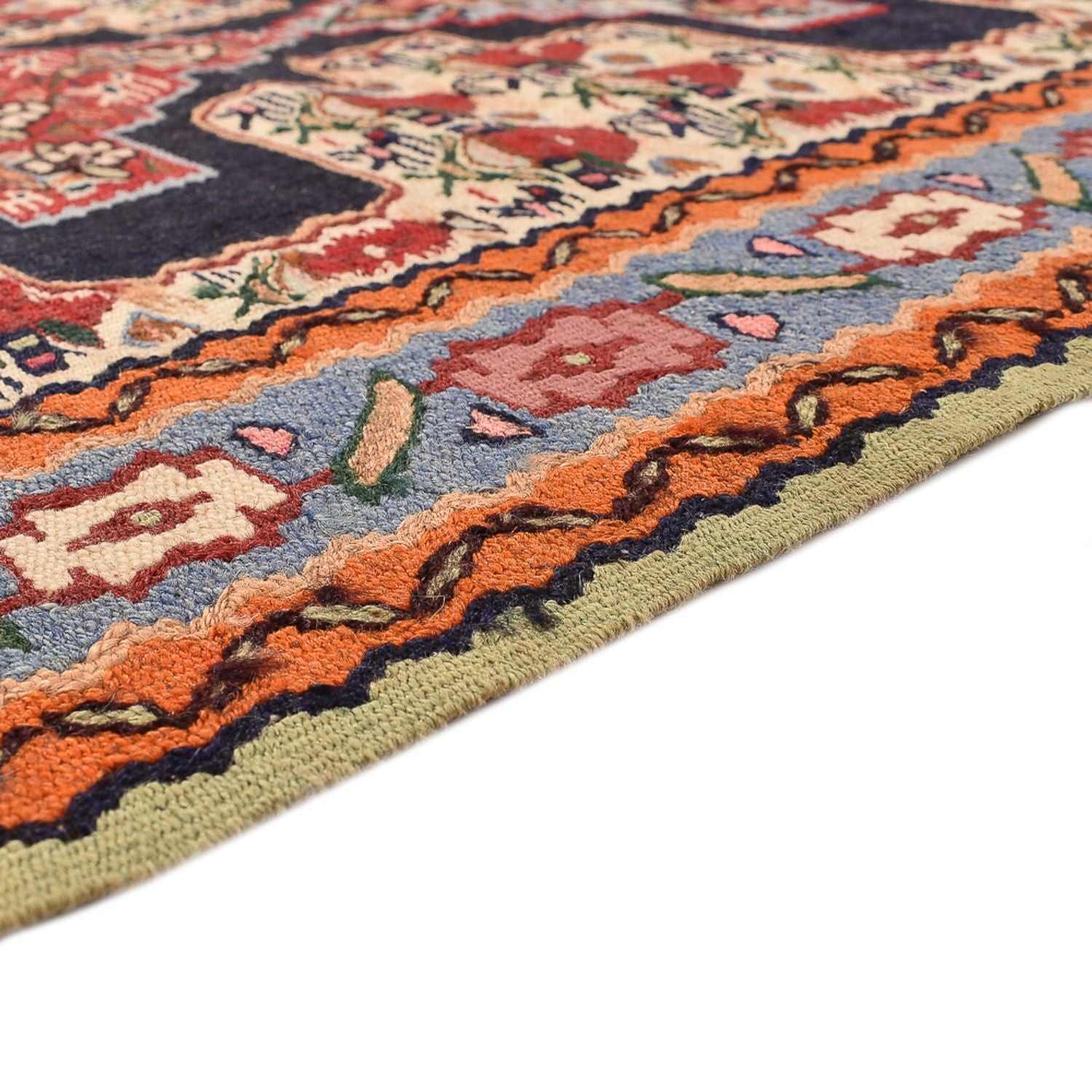Løber Kelim-tæppe - orientalsk - 415 x 85 cm - mørkeblå