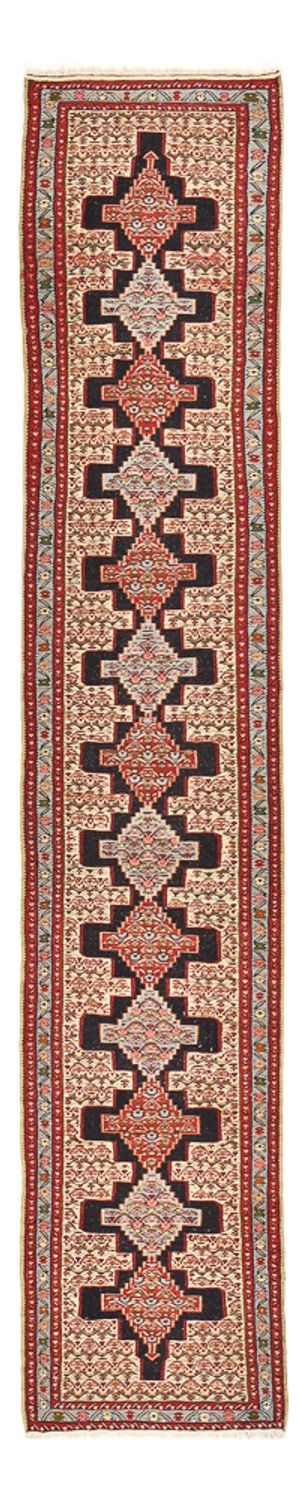 Løber Kelim-tæppe - orientalsk - 395 x 87 cm - mørkeblå