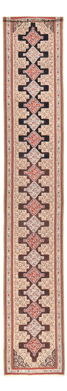 Løber Kelim-tæppe - orientalsk - 495 x 85 cm - mørkeblå