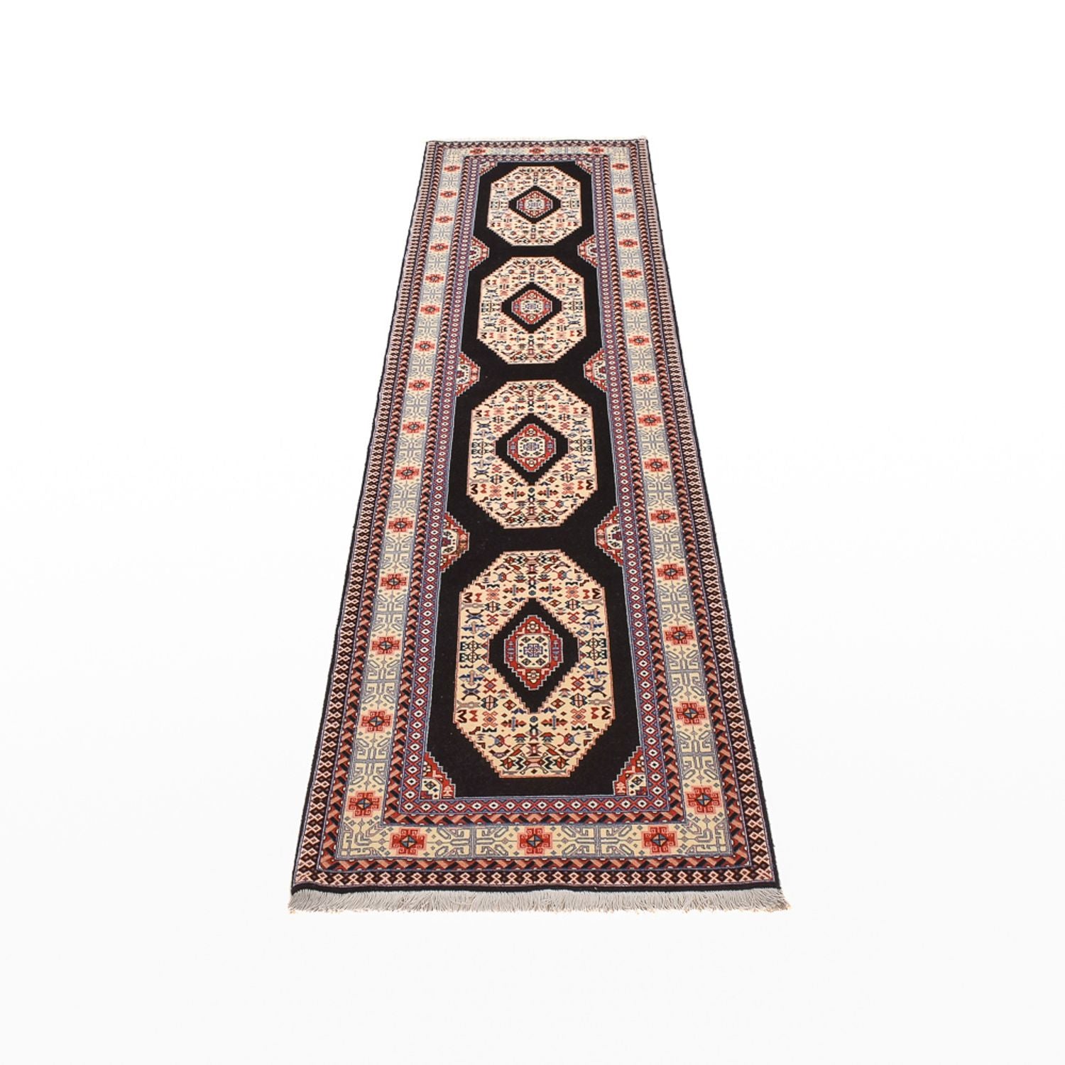Løber Persisk tæppe - Tabriz - Premium - 305 x 75 cm - mørkeblå
