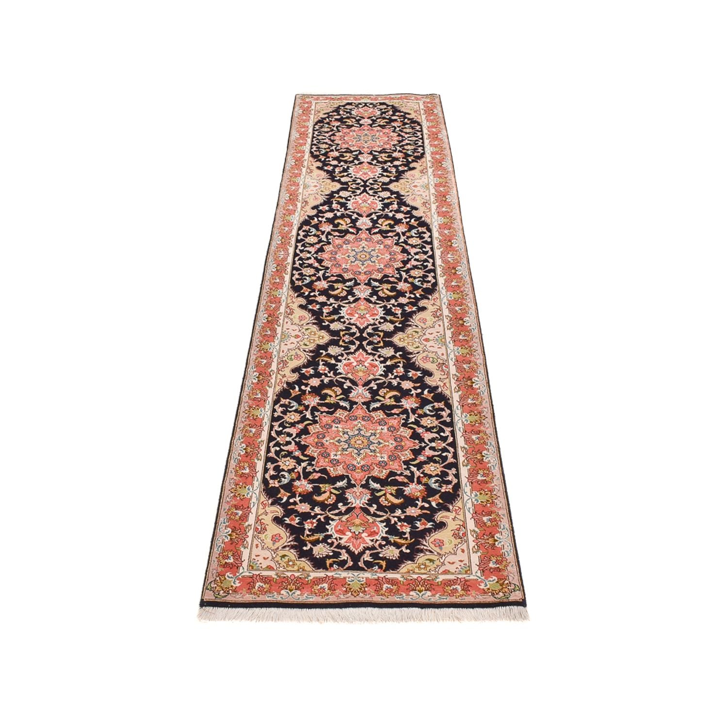 Løber Persisk tæppe - Tabriz - Premium - 308 x 74 cm - mørkeblå