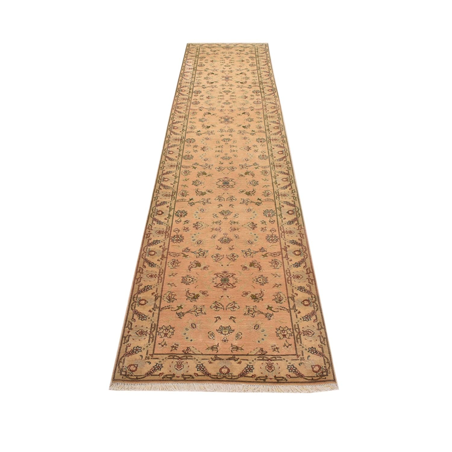 Løber Persisk tæppe - Tabriz - Royal - 376 x 80 cm - guld