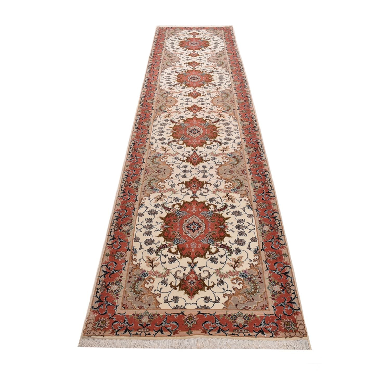 Løber Persisk tæppe - Tabriz - Royal - 404 x 89 cm - flerfarvet