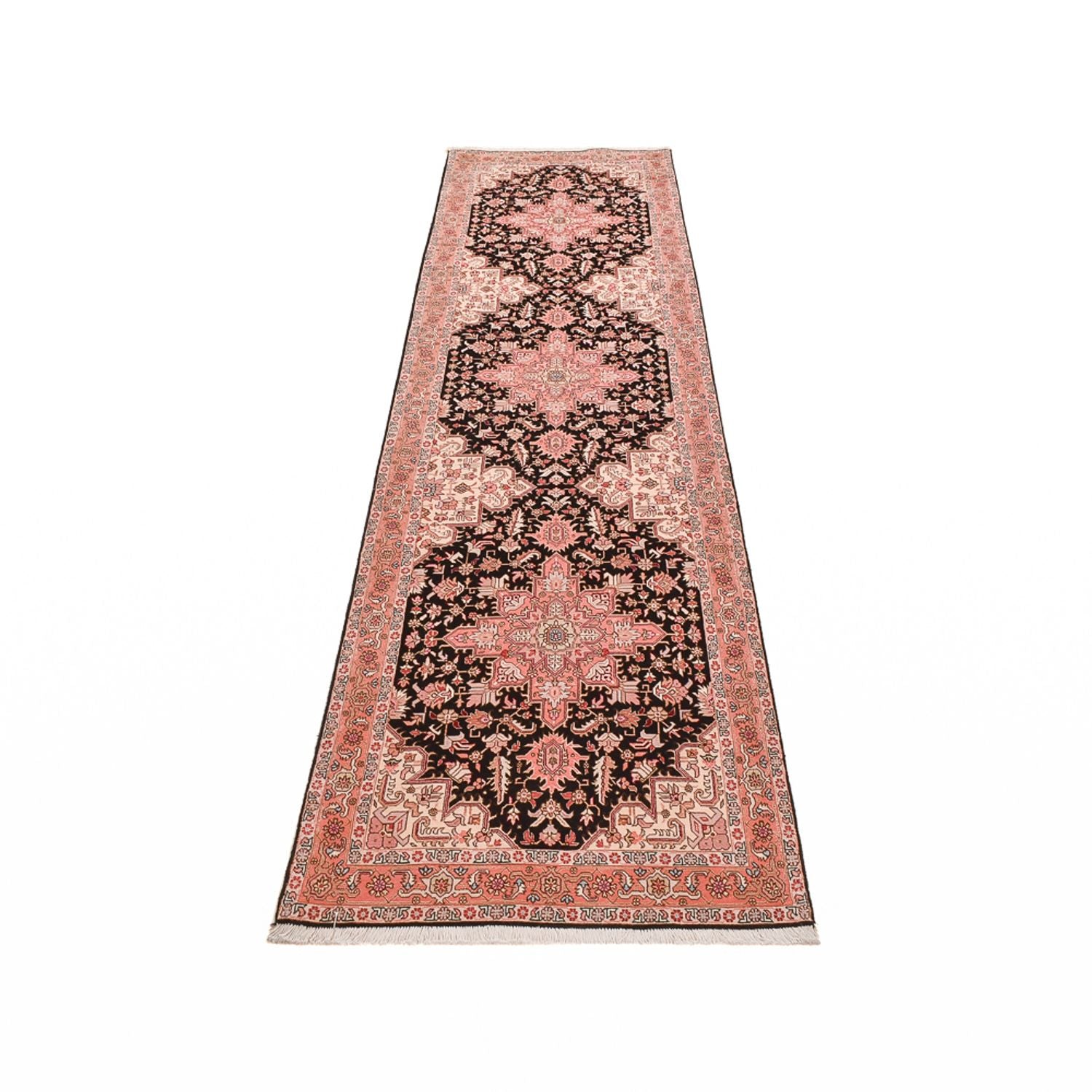 Løber Persisk tæppe - Tabriz - Premium - 350 x 91 cm - mørkeblå