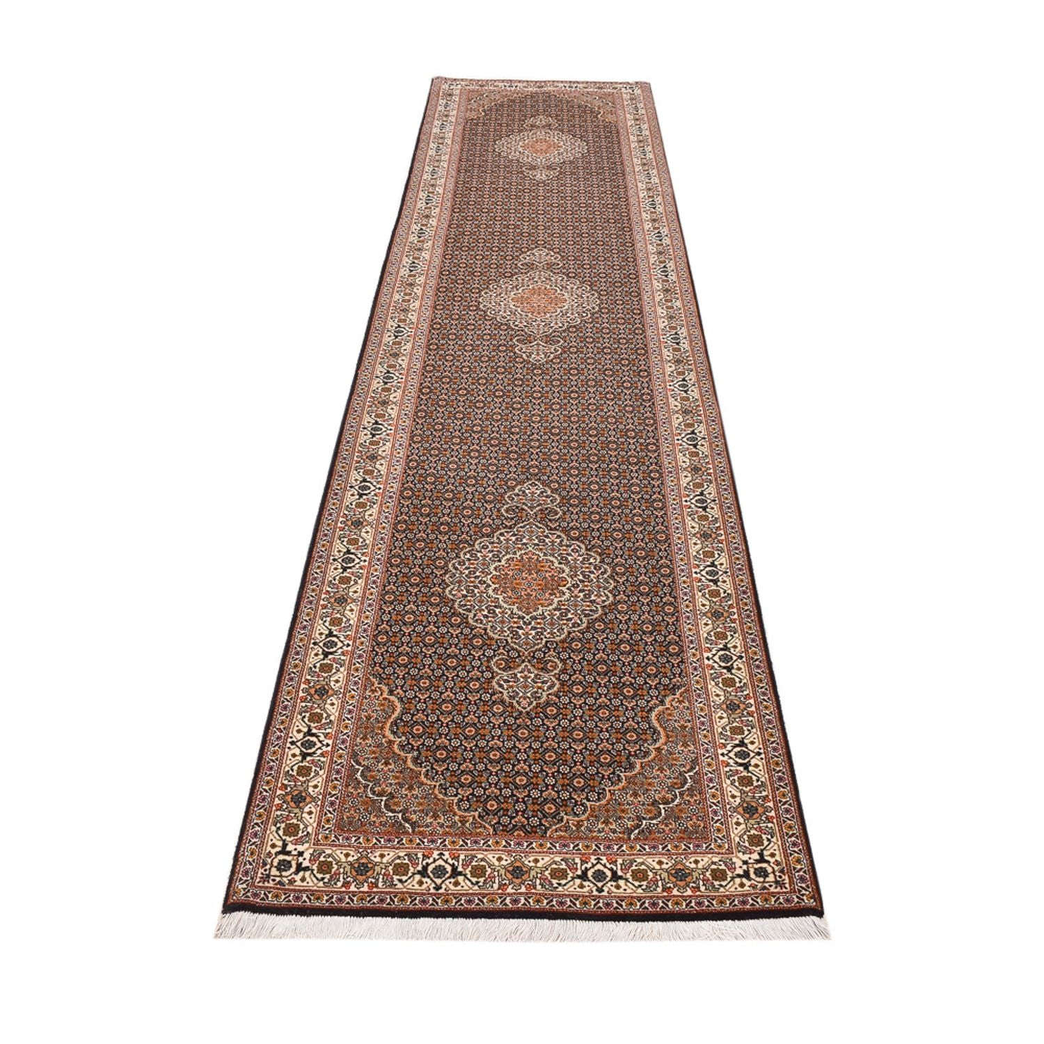 Løber Persisk tæppe - Tabriz - Royal - 392 x 67 cm - mørk beige