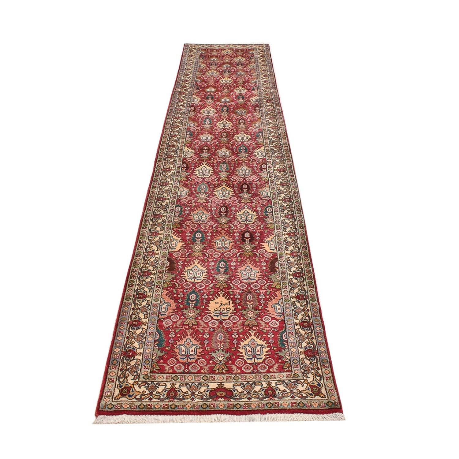 Løber Persisk tæppe - Tabriz - Royal - 408 x 80 cm - lysrød
