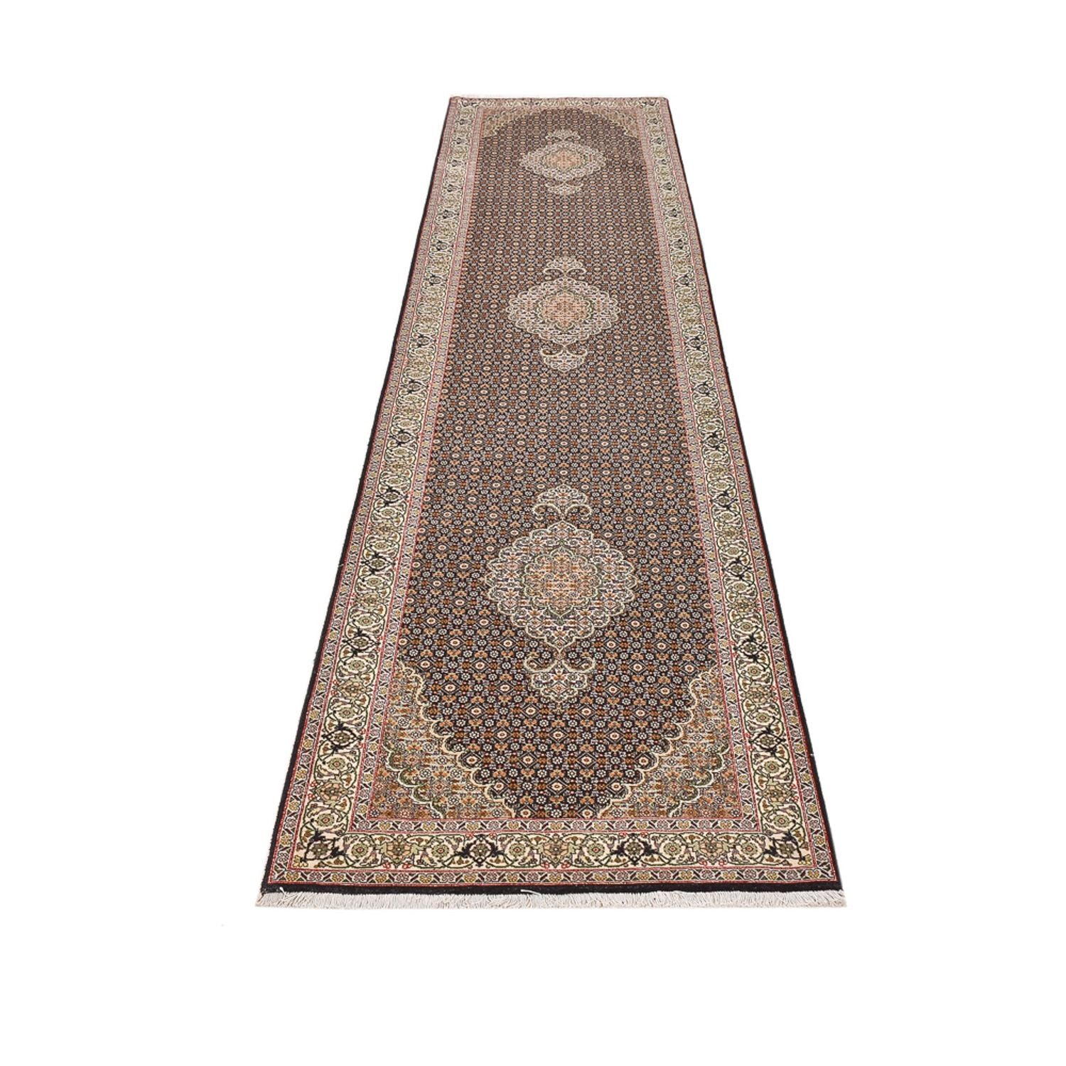 Løber Persisk tæppe - Tabriz - Royal - 396 x 82 cm - mørk beige