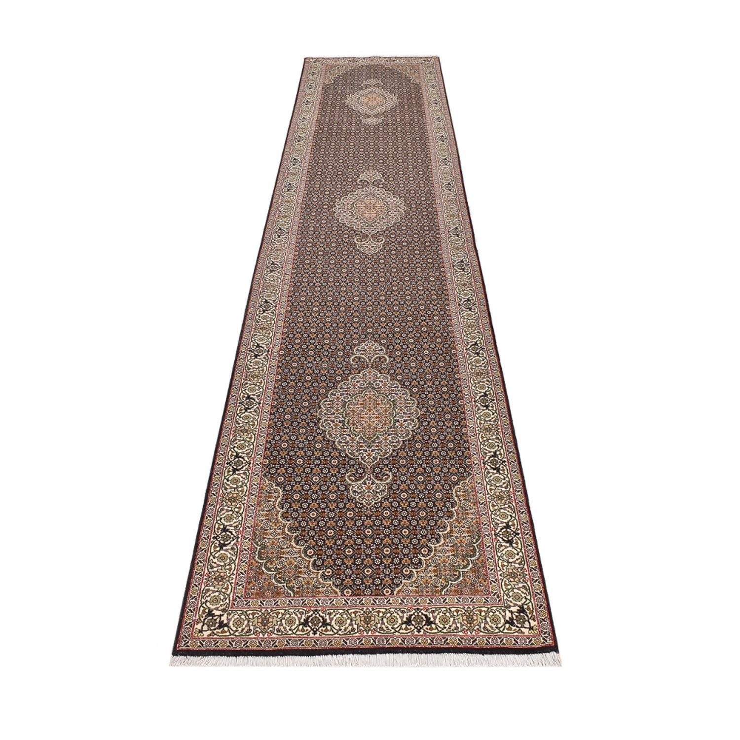Løber Persisk tæppe - Tabriz - Royal - 390 x 82 cm - mørk beige