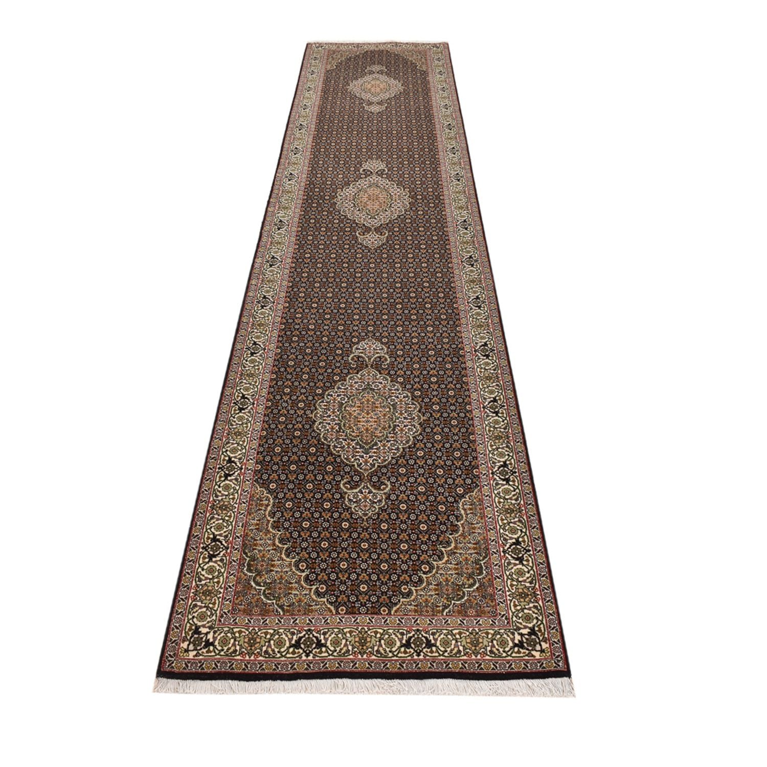 Løber Persisk tæppe - Tabriz - Royal - 393 x 82 cm - mørk beige
