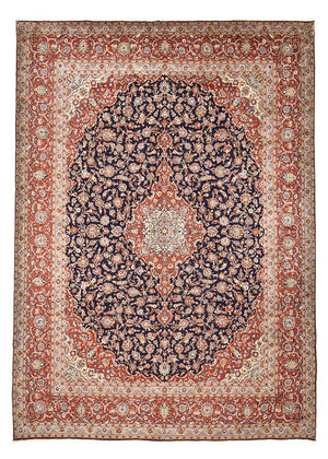 Persisk tæppe - Keshan - 424 x 308 cm - mørkeblå