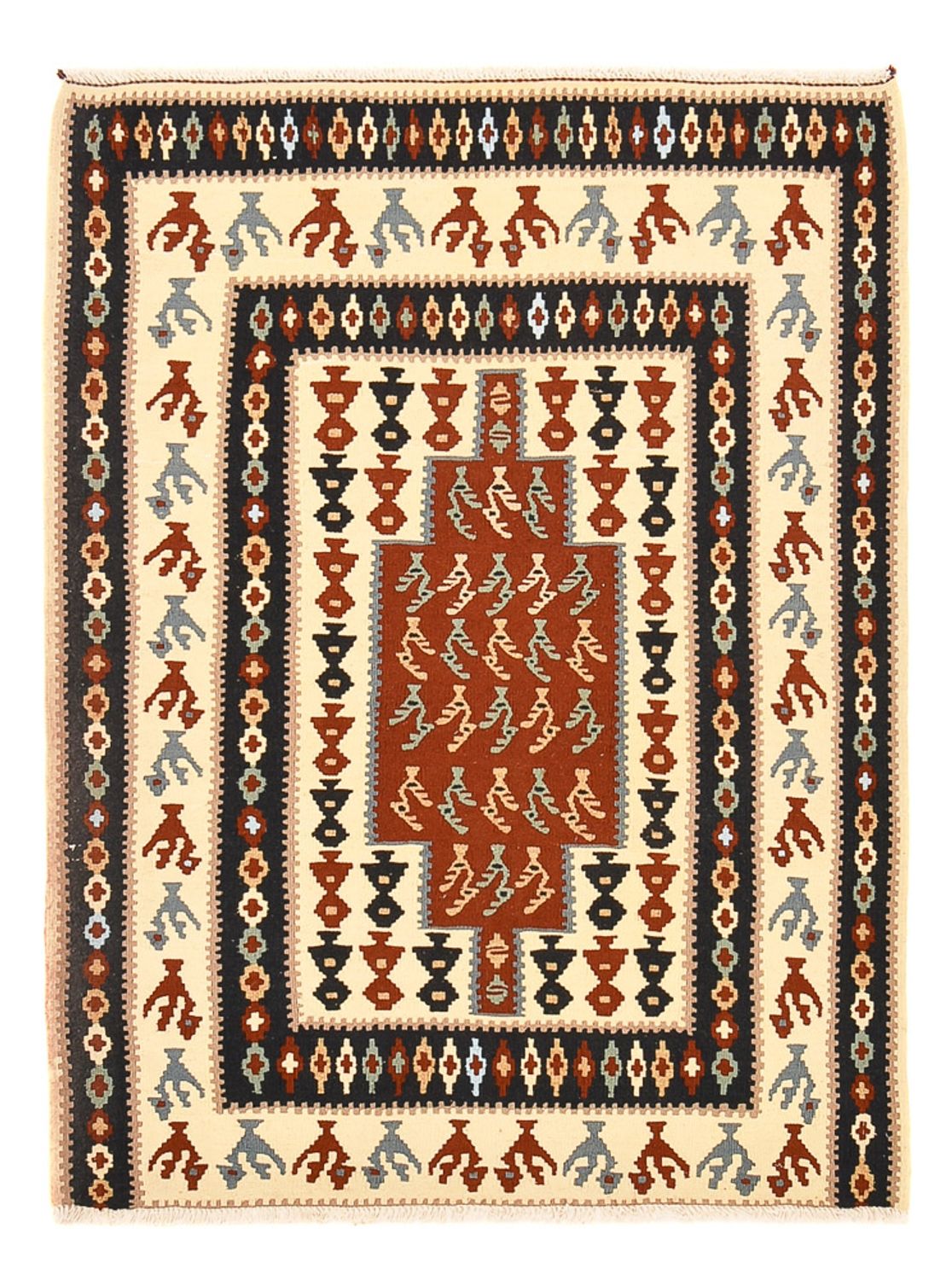 Kelim-tæppe - orientalsk - 145 x 111 cm - flerfarvet
