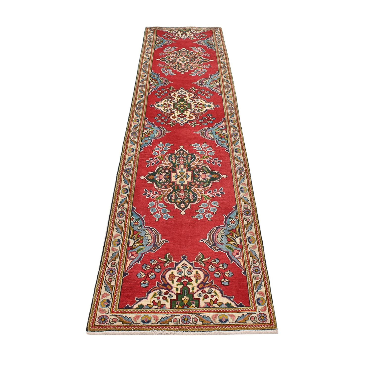 Løber Persisk tæppe - Tabriz - 343 x 80 cm - rød