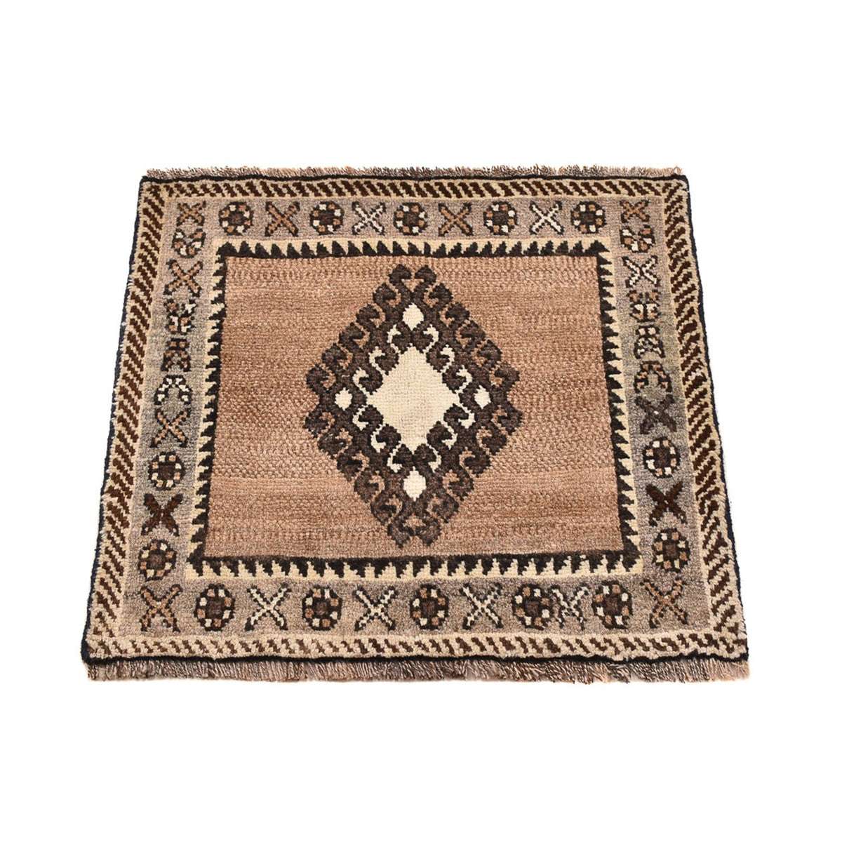 Persisk tæppe - Nomadisk - 56 x 53 cm - lys beige