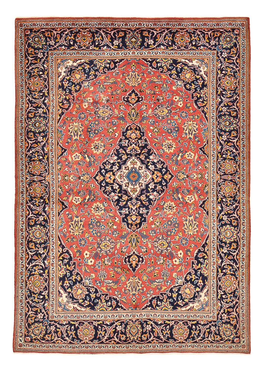 Persisk tæppe - Keshan - 205 x 141 cm - lysrød