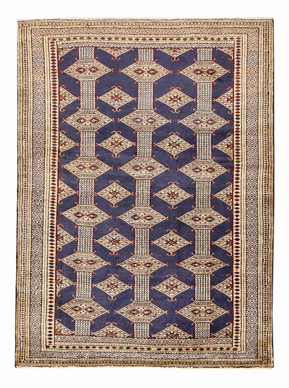 Turkaman-tæppe - 136 x 101 cm - mørkeblå