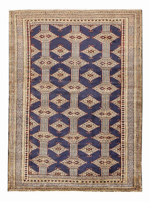Turkaman-tæppe - 136 x 101 cm - mørkeblå