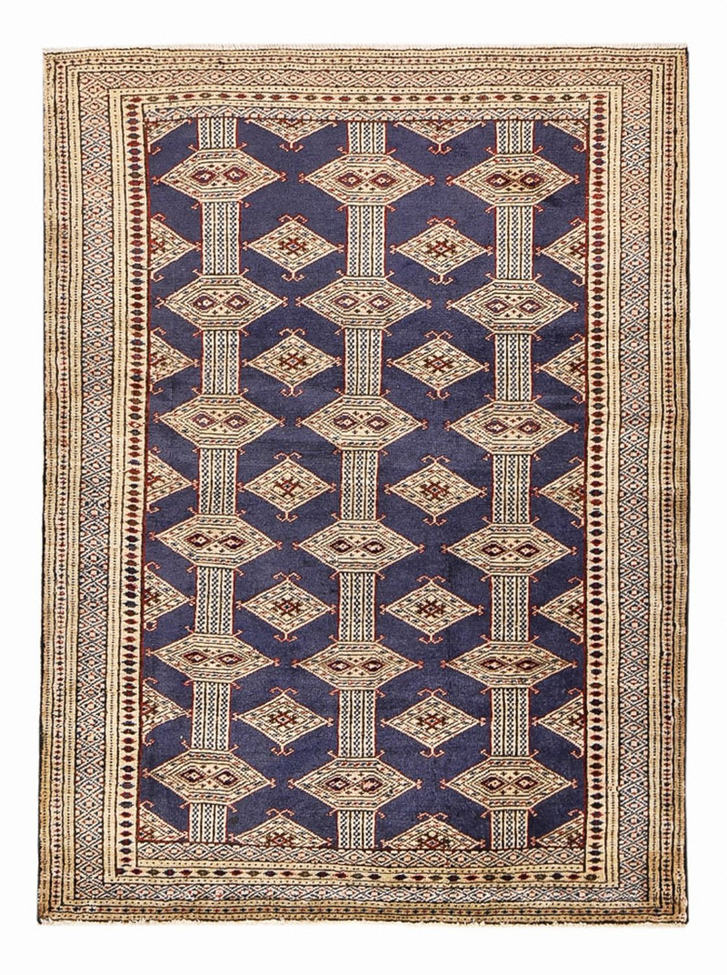 Turkaman-tæppe - 136 x 101 cm - mørkeblå