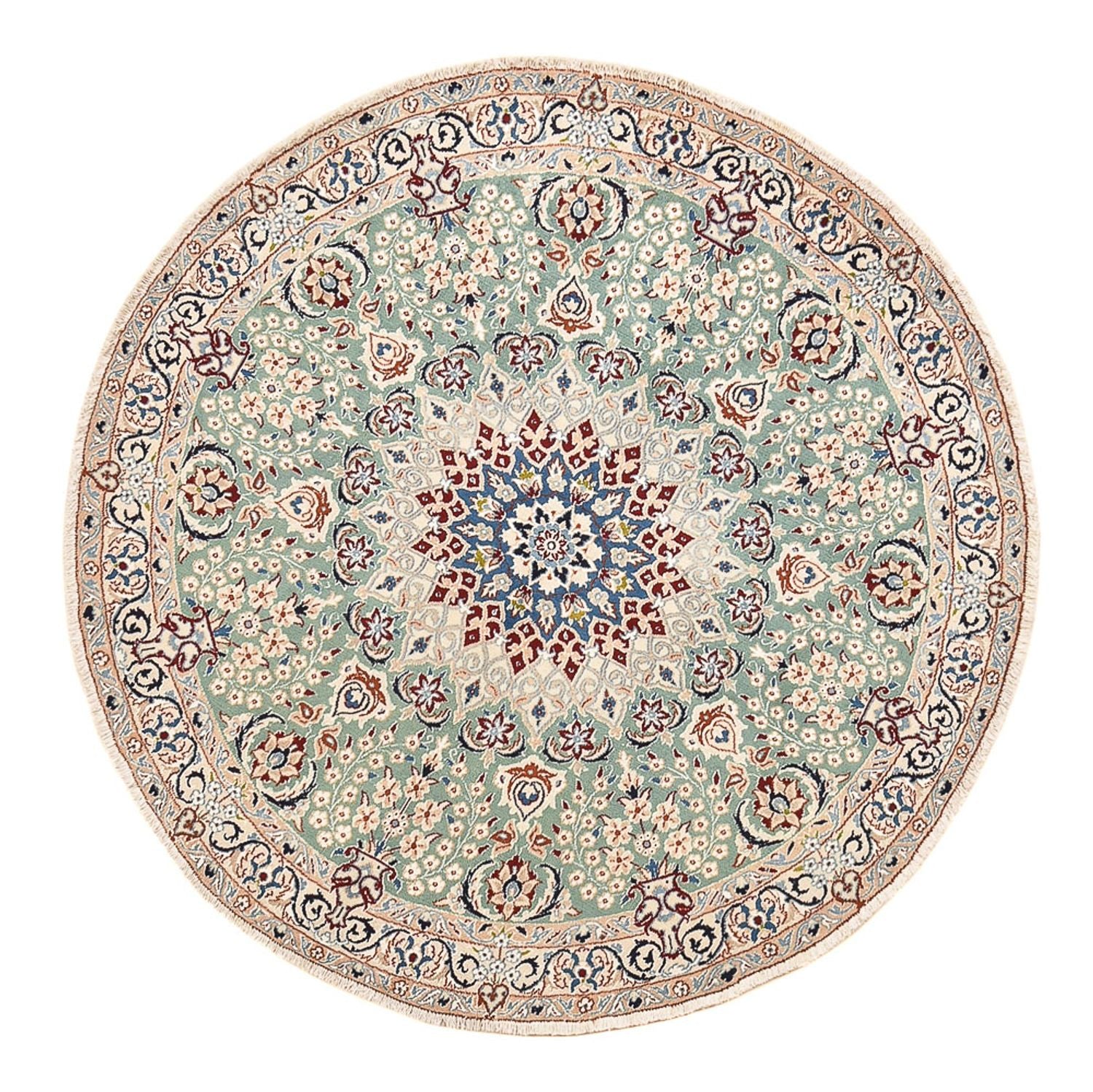 Persisk tæppe - Nain - Royal rundt  - 139 x 139 cm - lysegrøn