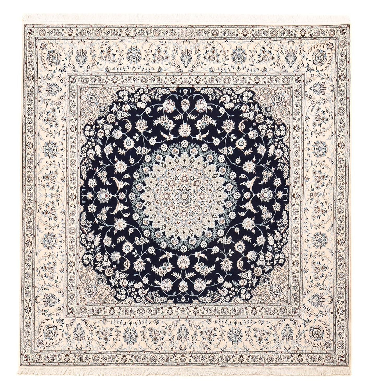 Persisk tæppe - Nain - Premium firkantet  - 206 x 206 cm - mørkeblå