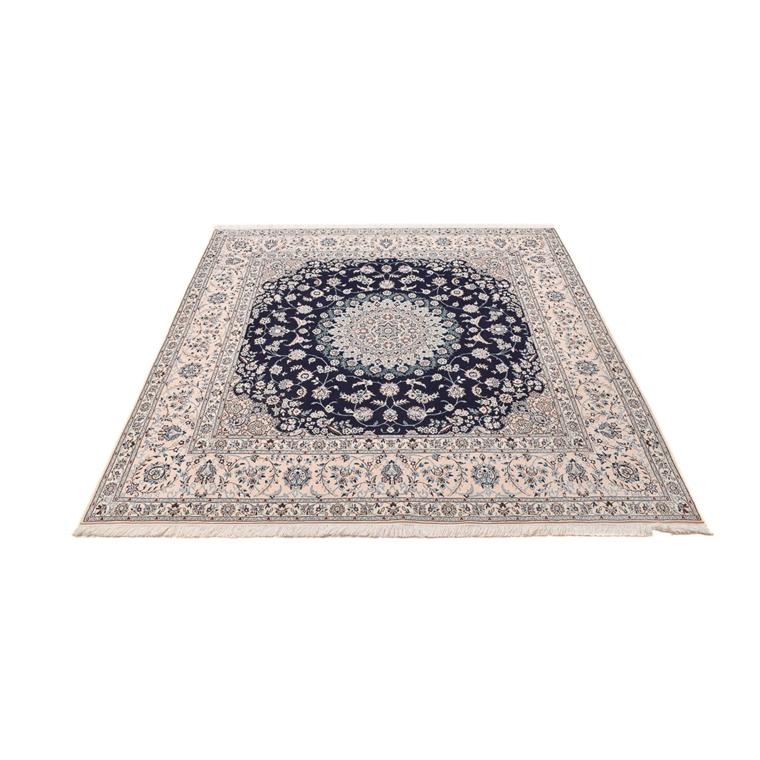 Persisk tæppe - Nain - Premium firkantet  - 206 x 206 cm - mørkeblå