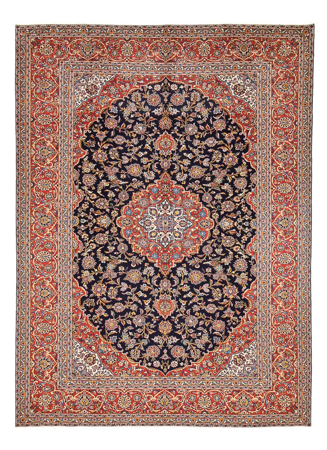 Persisk tæppe - Keshan - 398 x 295 cm - mørkeblå