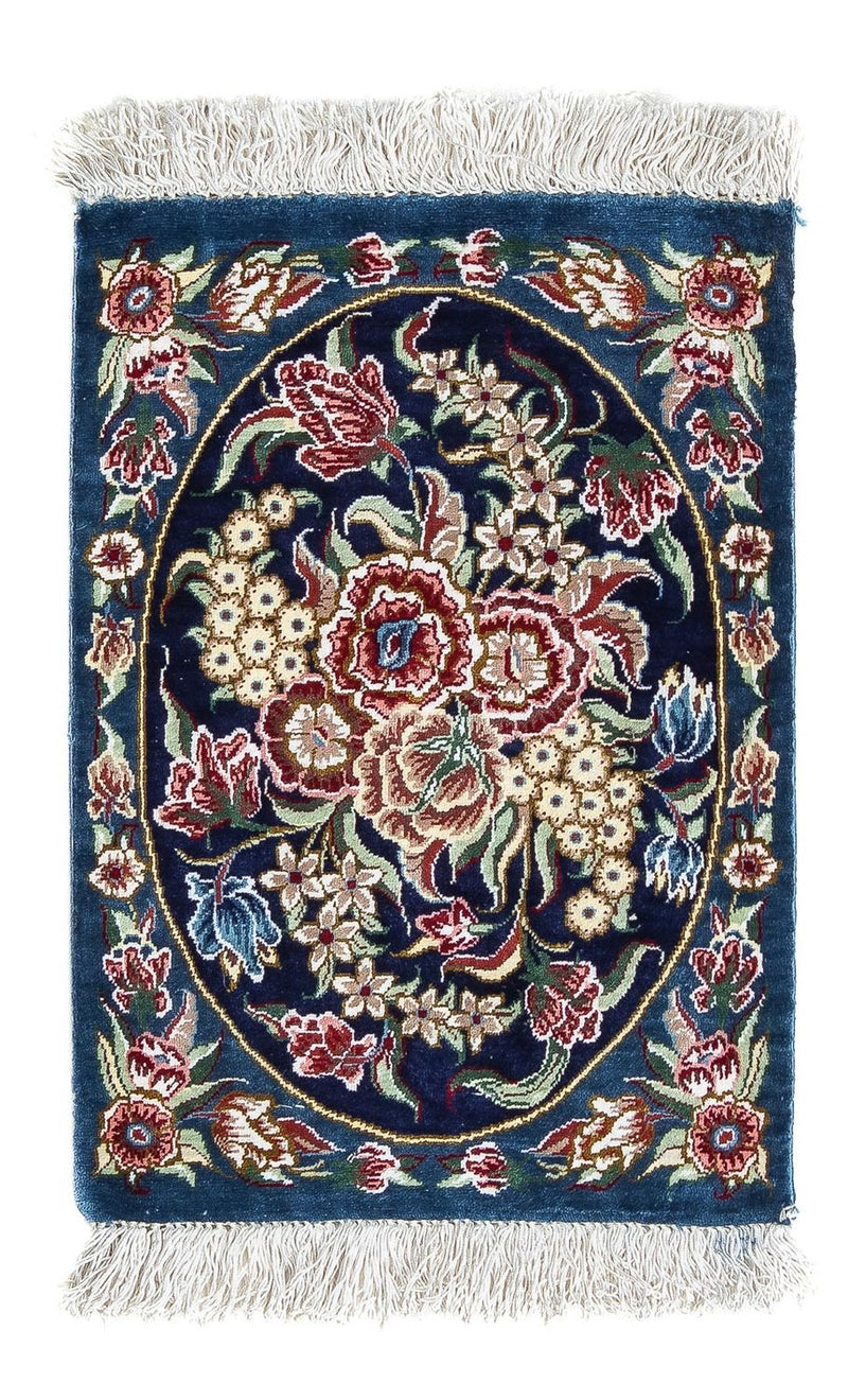 Silketæppe - Ghom Silk - Premium - 40 x 28 cm - mørkeblå