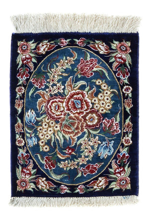 Silketæppe - Ghom Silk - Premium - 40 x 28 cm - mørkeblå