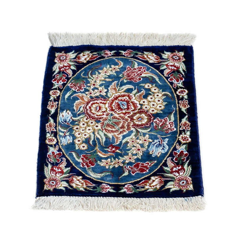 Silketæppe - Ghom Silk - Premium - 40 x 28 cm - mørkeblå