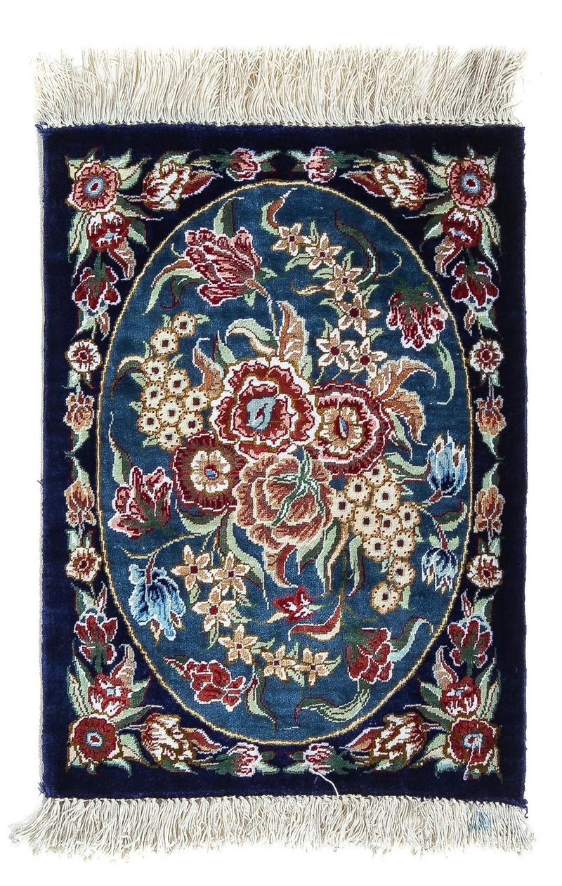 Silketæppe - Ghom Silk - Premium - 40 x 28 cm - mørkeblå