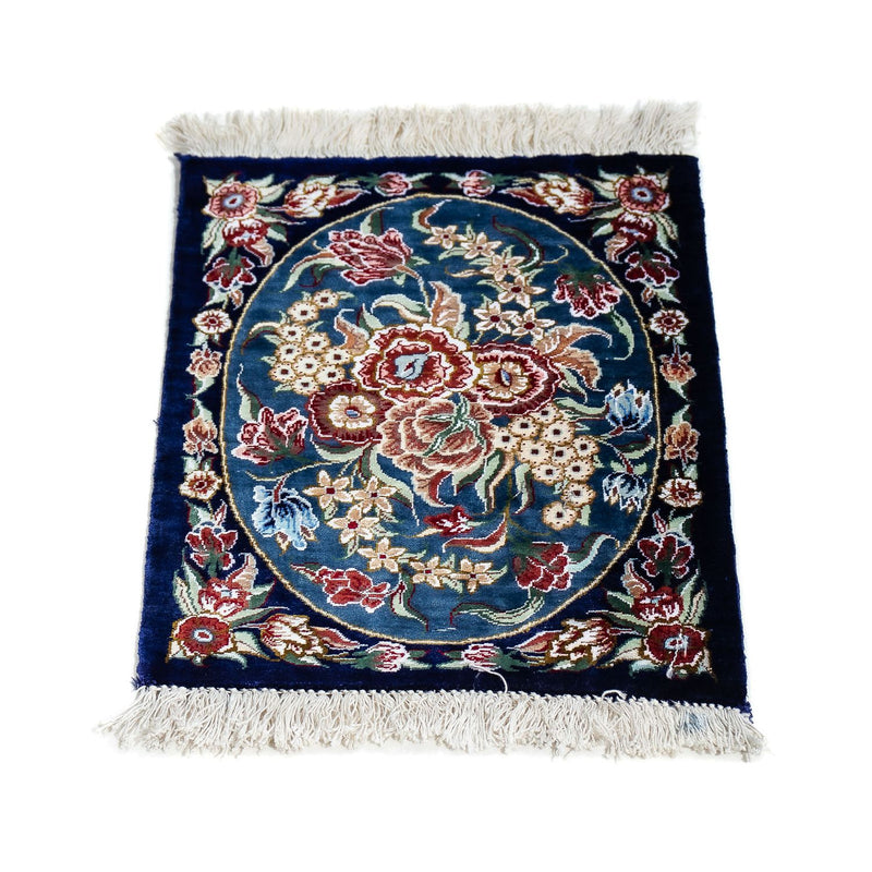 Silketæppe - Ghom Silk - Premium - 40 x 28 cm - mørkeblå
