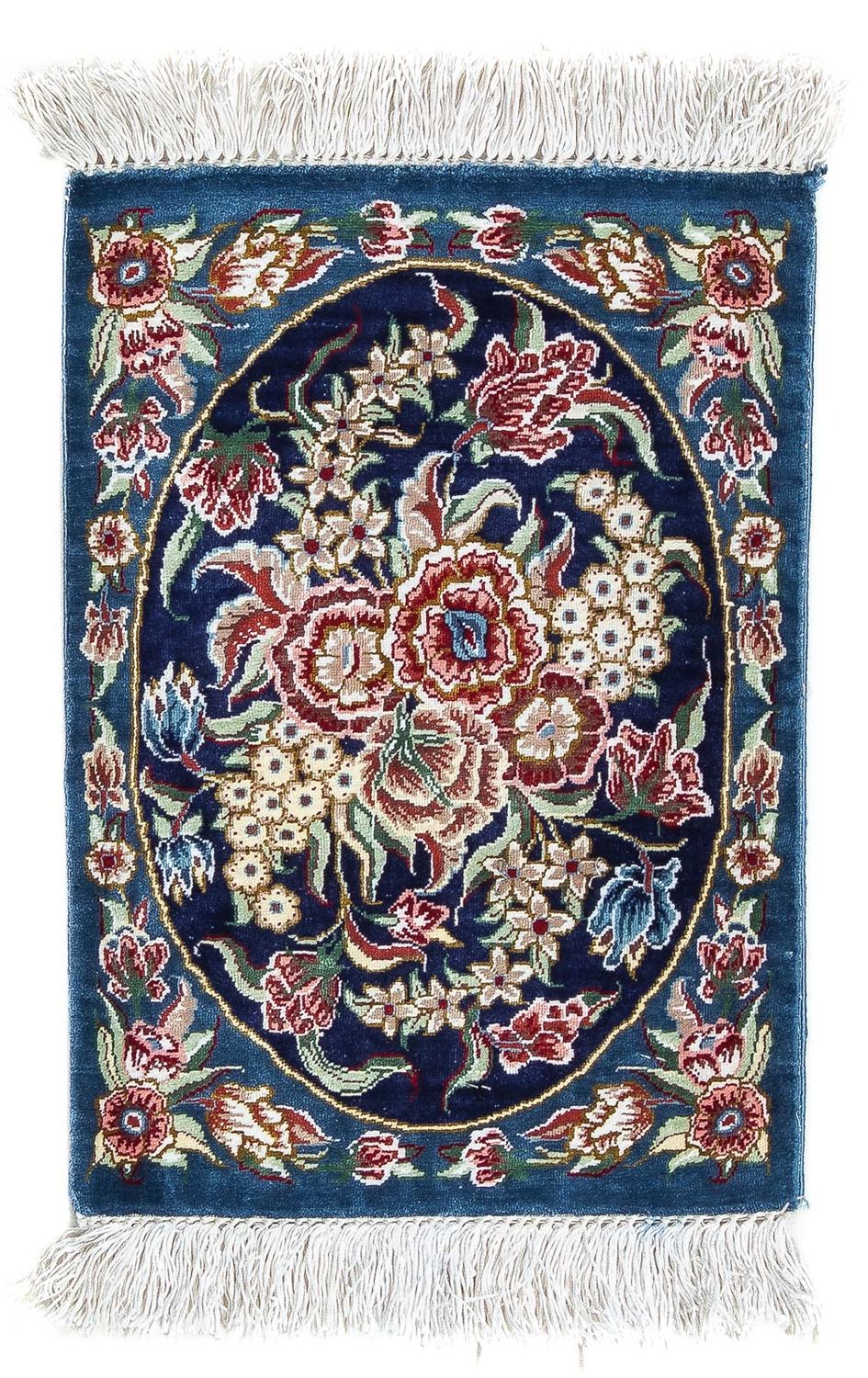 Silketæppe - Ghom Silk - Premium - 40 x 28 cm - mørkeblå