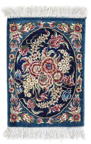 Silketæppe - Ghom Silk - Premium - 40 x 28 cm - mørkeblå