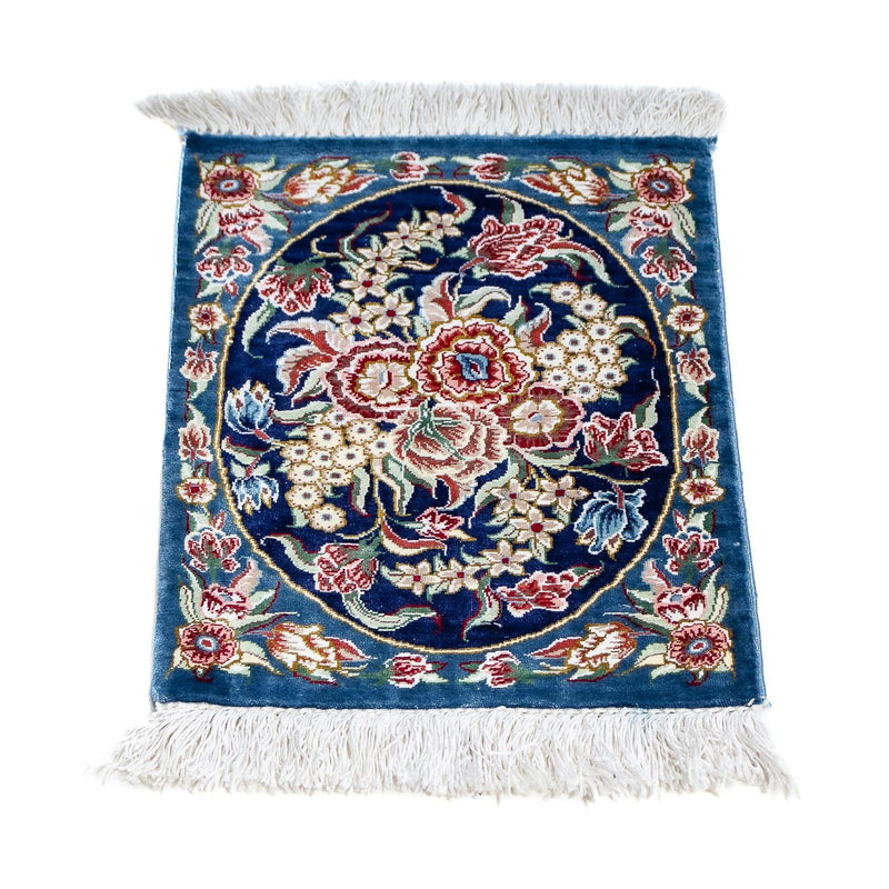 Silketæppe - Ghom Silk - Premium - 40 x 28 cm - mørkeblå
