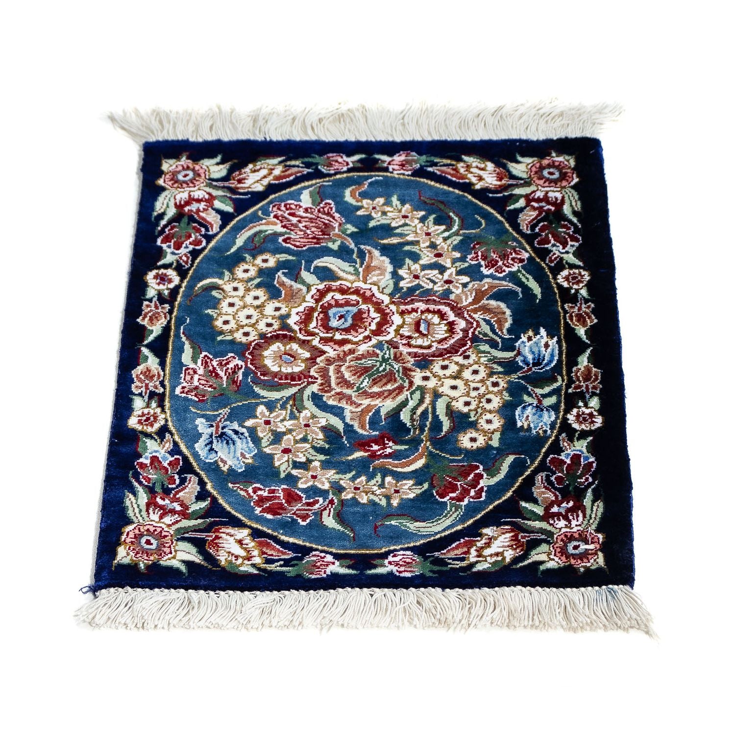 Silketæppe - Ghom Silk - Premium - 40 x 28 cm - mørkeblå