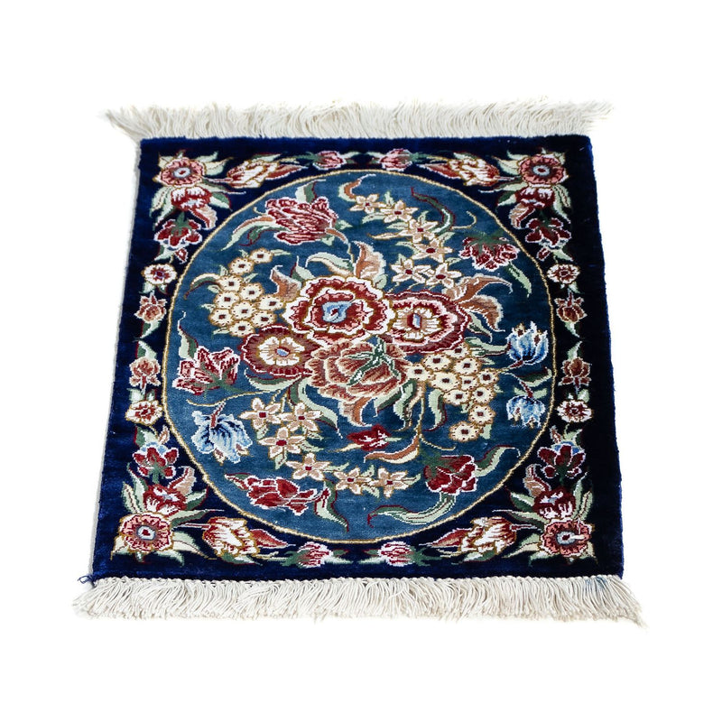 Silketæppe - Ghom Silk - Premium - 40 x 28 cm - mørkeblå