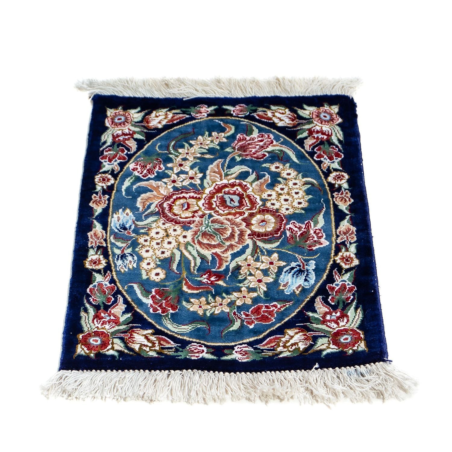Silketæppe - Ghom Silk - Premium - 40 x 28 cm - mørkeblå